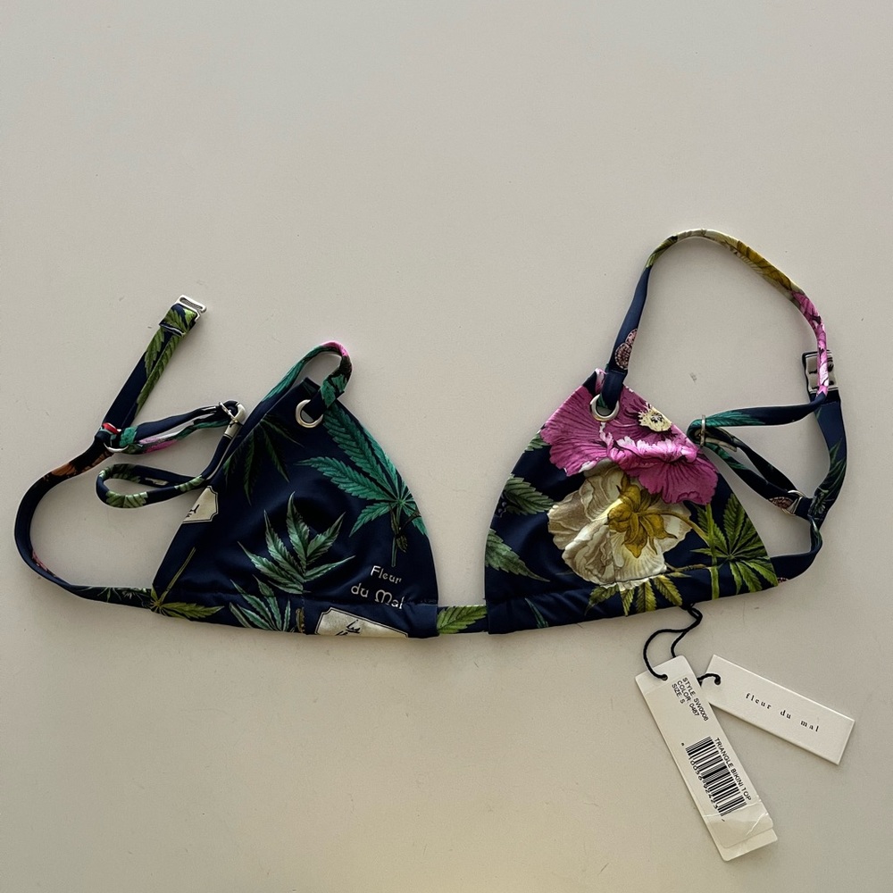 Fleur du Mal Floral Bikini Top - Navy, Pink, Yellow